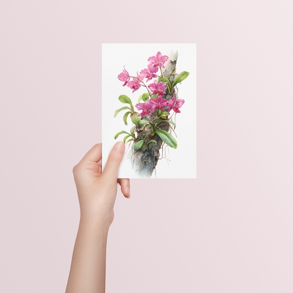 Watercolor Pink Orchids Wall Art Print Unframed - Elegant Floral Serenity - Picture 5 of 6